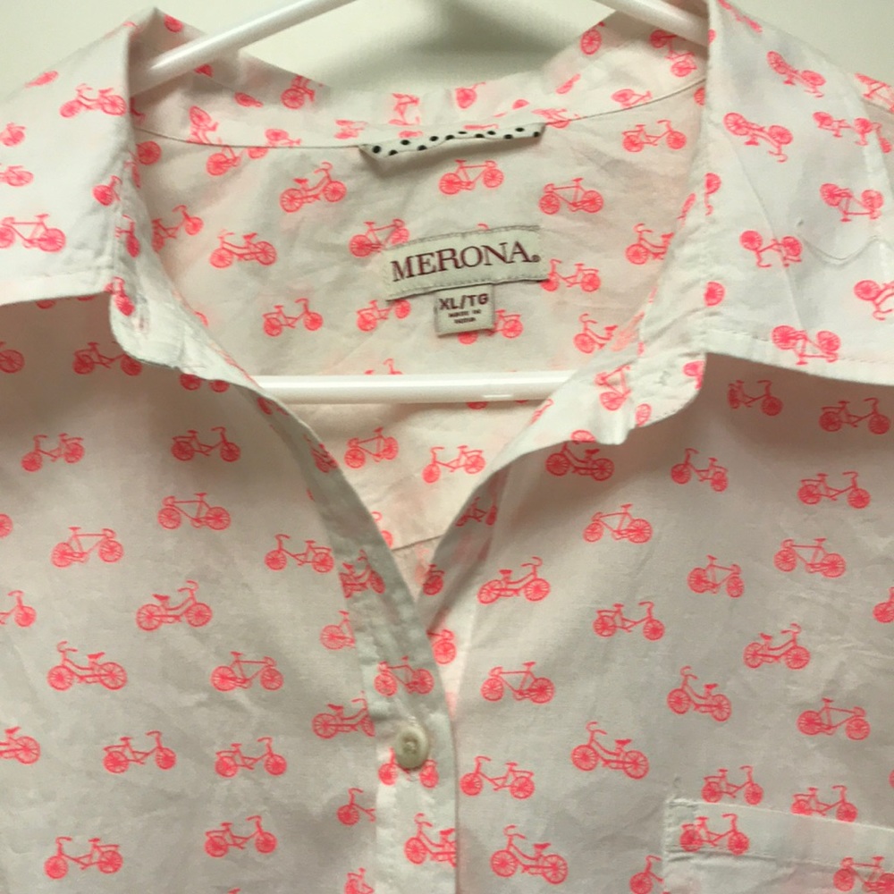 Hot pink bicycle button down shirt